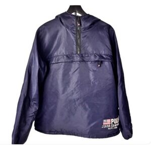 Polo Jeans Co Ralph Lauren Anorak Men LG Navy Blue Windbreaker Hooded Pullover